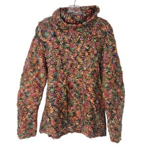 Vtg Indigenous Designs M Wool Multi Color Chunky Knit Turtleneck Sweater Women's